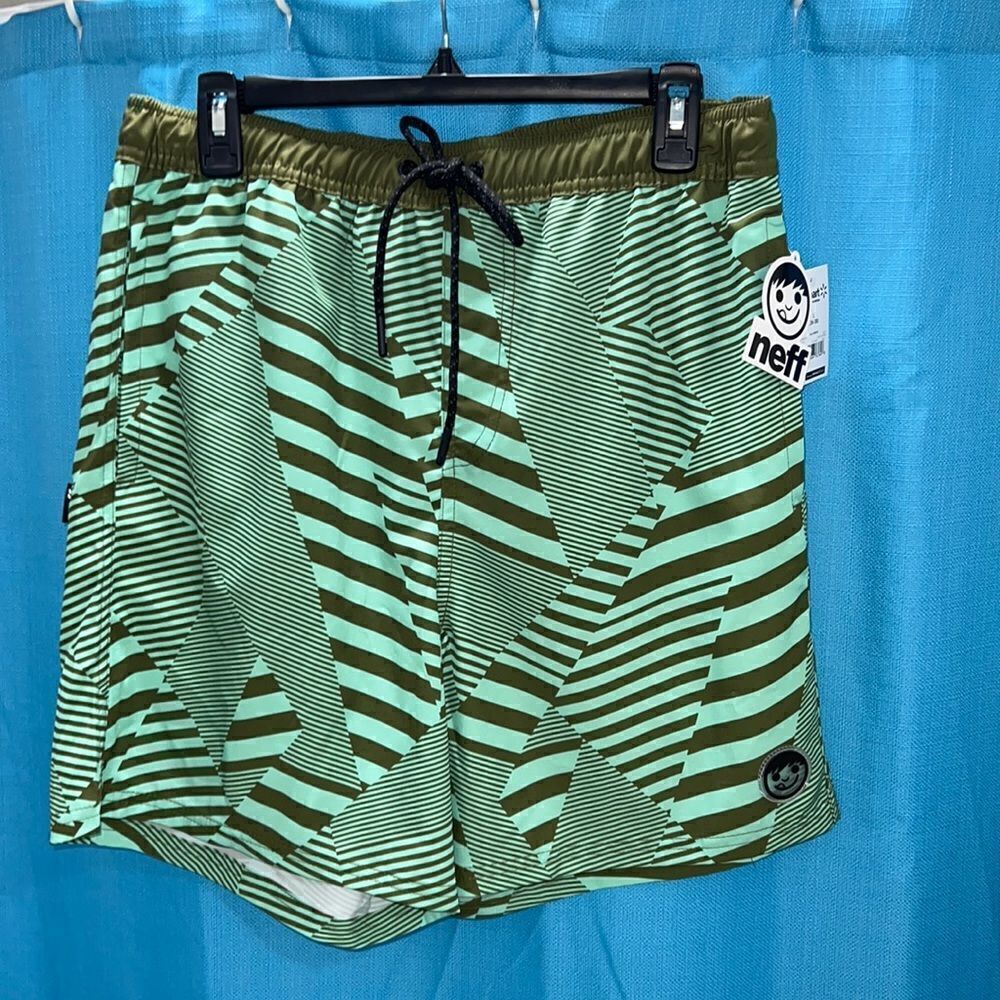 Neff board swim shorts green blue